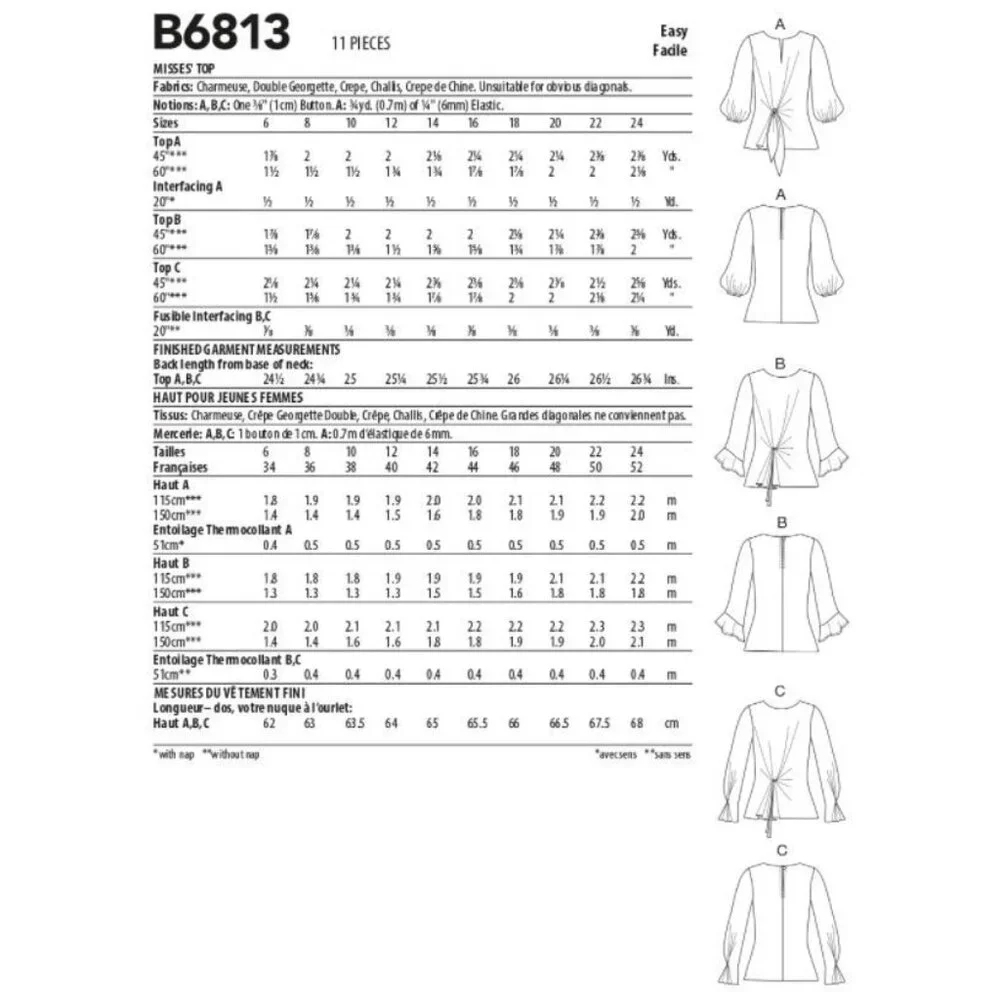 Butterick Sewing Pattern 6813 10952‎ Tunic Top Misses Size 6-14